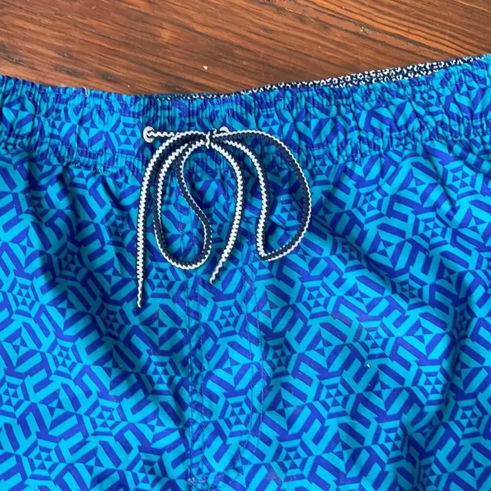 Ted Baker lined geometric print pull on drawstring waist swim trunks sz 7